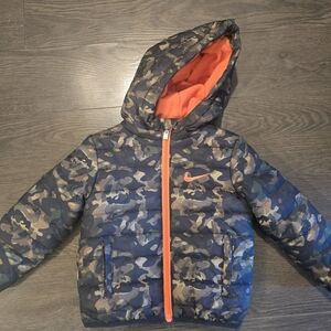 Nike Camo Puffer Jacket with Orange Accents